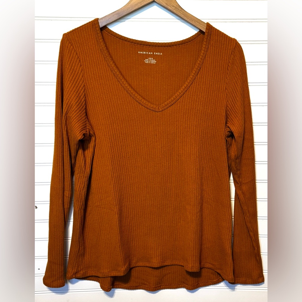 American Eagle Orange Ribbed Shirt Sz L